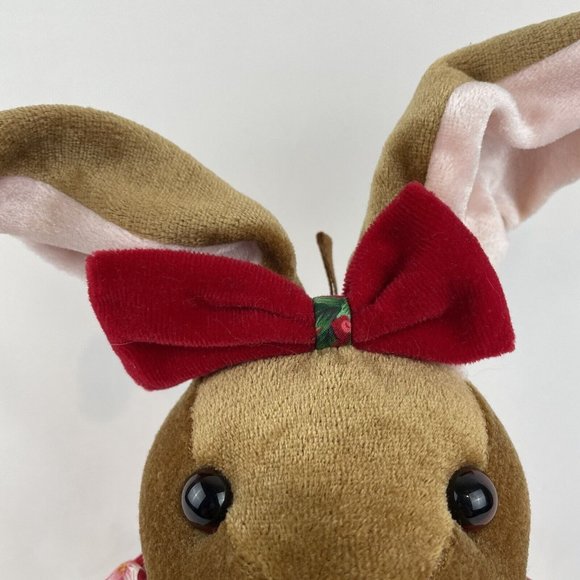 Commonwealth Velveteen Rabbit 12” Plush Bunny Red Floral Dress Bow Vtg 1995 - Picture 6 of 10